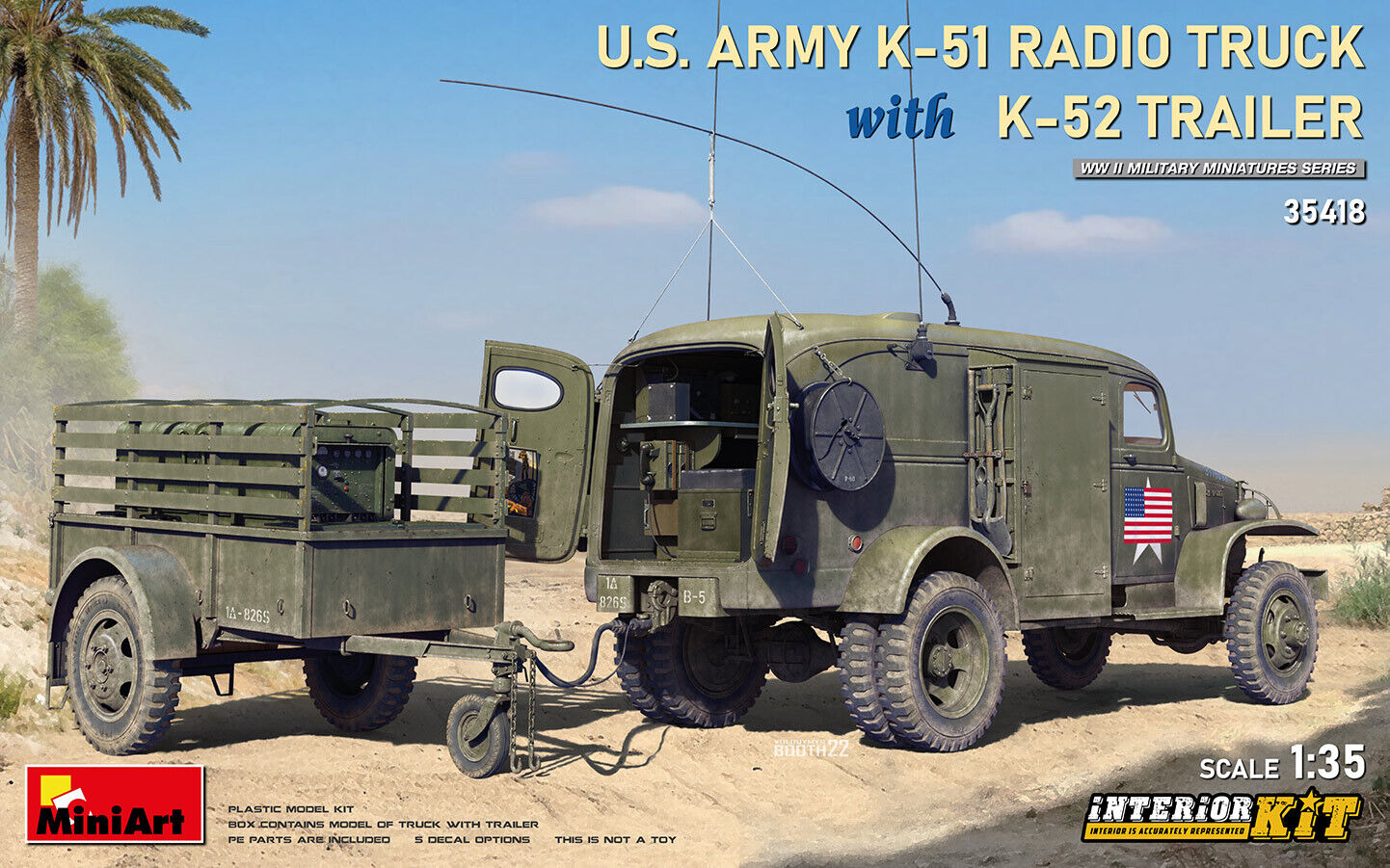 MiniArt 1/35 US Army K-51 Radio Truck w/K-52 Trailer. Interior Kit Plastic Model Kit