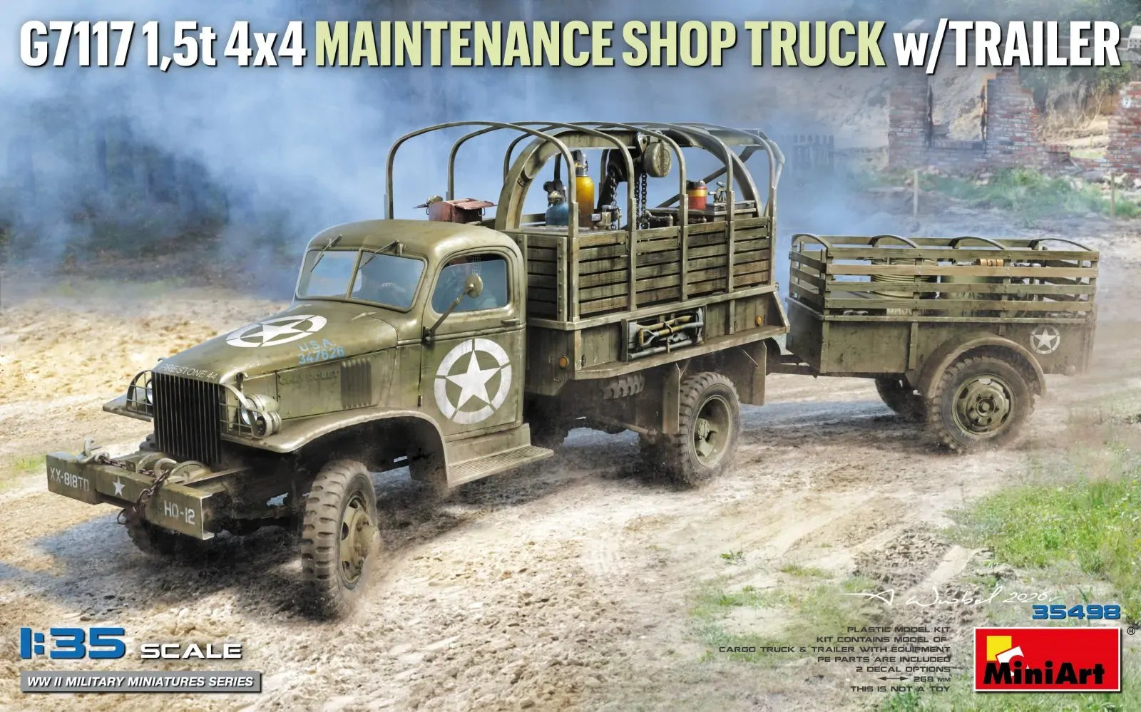 MiniArt 1/35 G7117 1.5t 4x4 Maintenance Shop Truck w/Trailer Plastic Model Kit