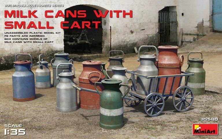 MiniArt 1/35 Milk Cans with Small Cart Plastic Model Kit MA35580