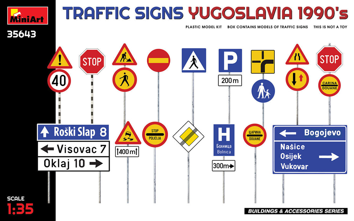MiniArt 1/35 Traffic Signs. Yugoslavia 1990's Plastic Model Kit MA35643