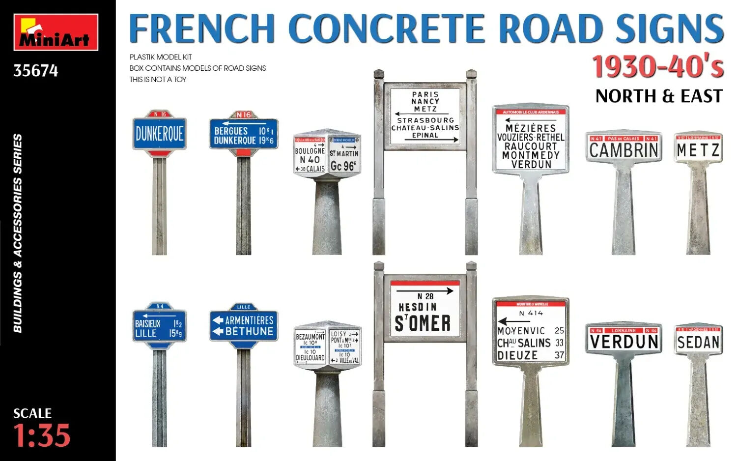 MiniArt 1/35 French Concrete Road Signs 1930-40's. North & East Plastic Model Kit
