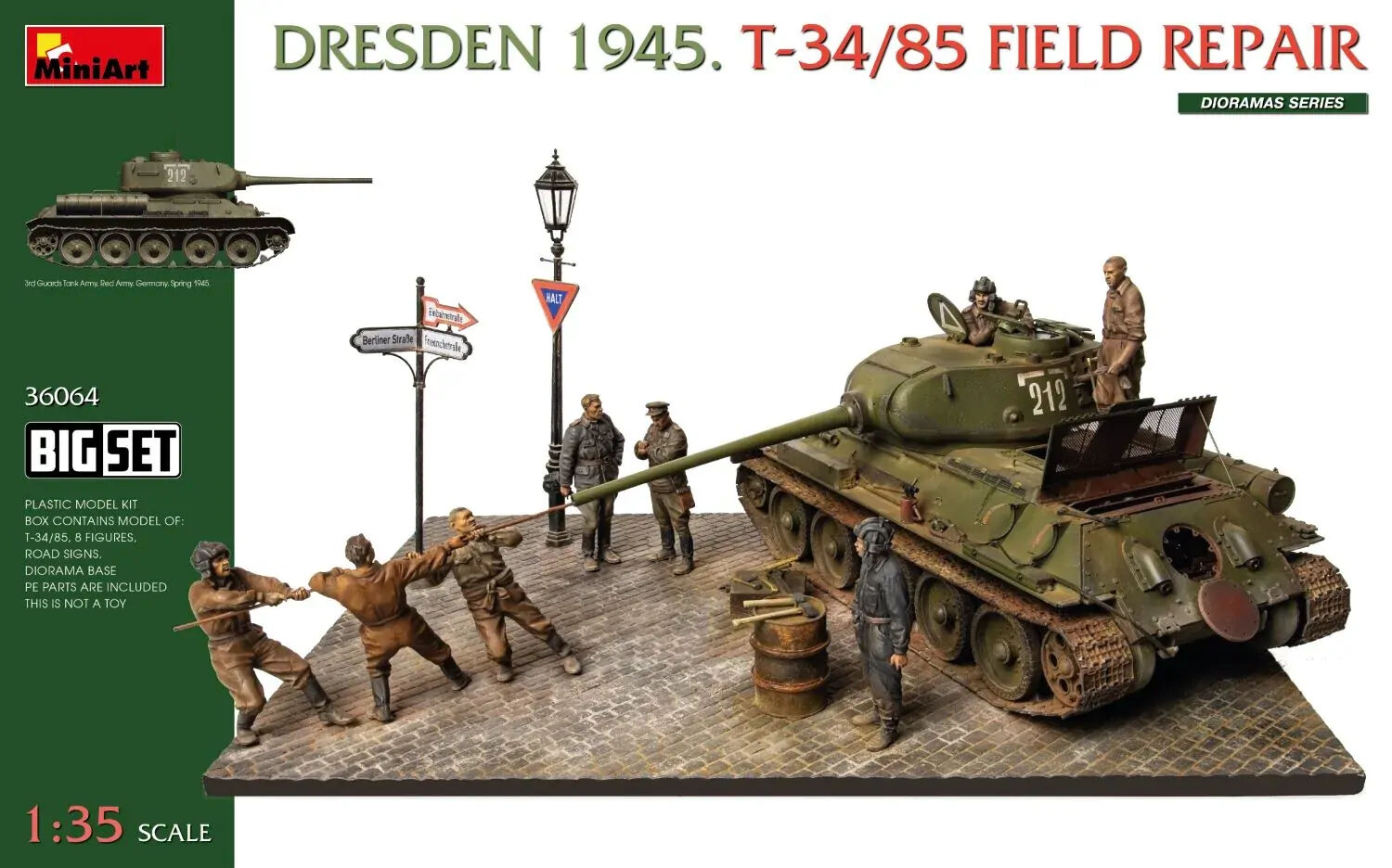 MiniArt 1/35 Dresden 1945. T-34/85 Field Repair. Big Set Plastic Model Kit
