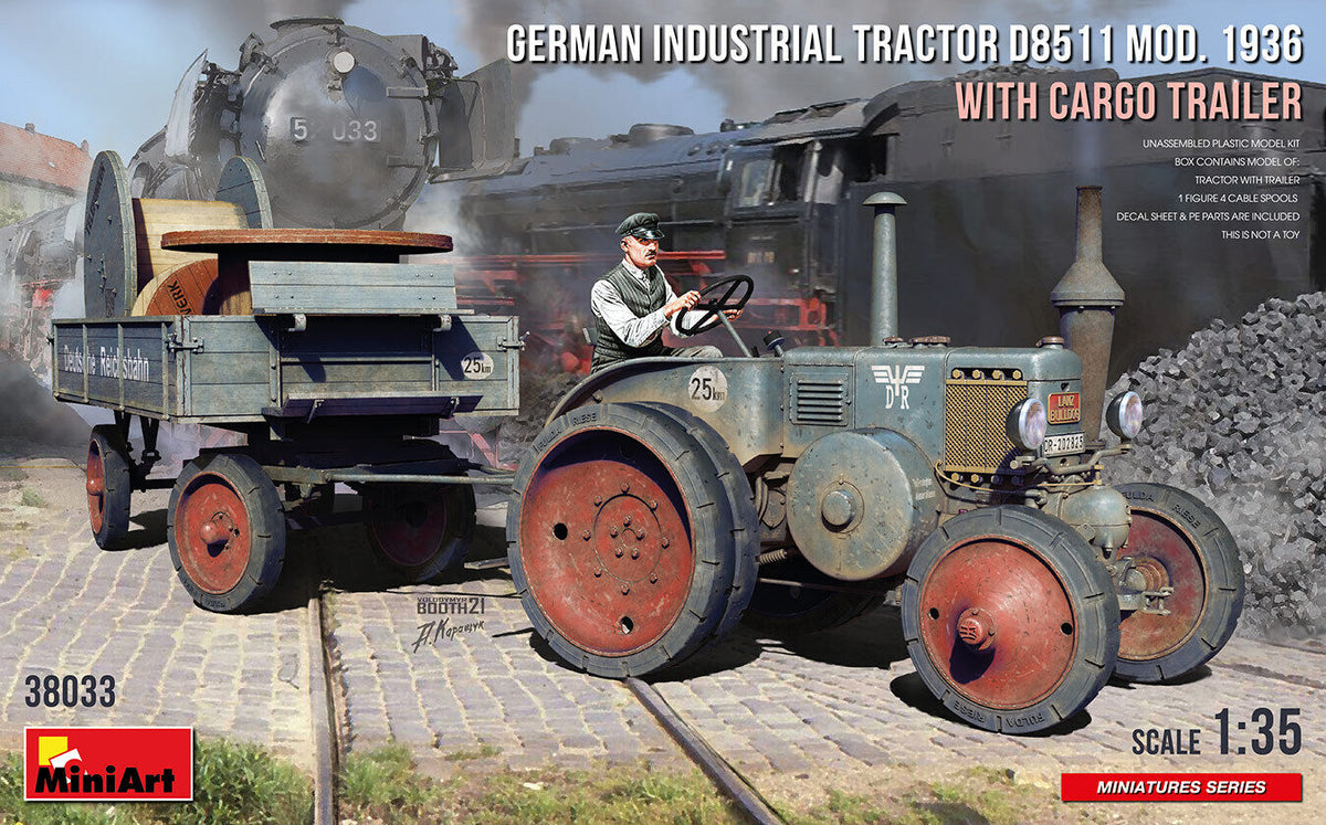 MiniArt 1/35 German Industrial Tractor D8511 Mod. 1936 with Cargo Trailer (1 Figure) Plastic Model Kit MA38033