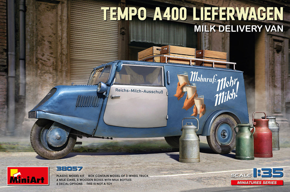MiniArt 1/35 Tempo A400 Lieferwagen. Milk Delivery Van Plastic Model Kit MA38057
