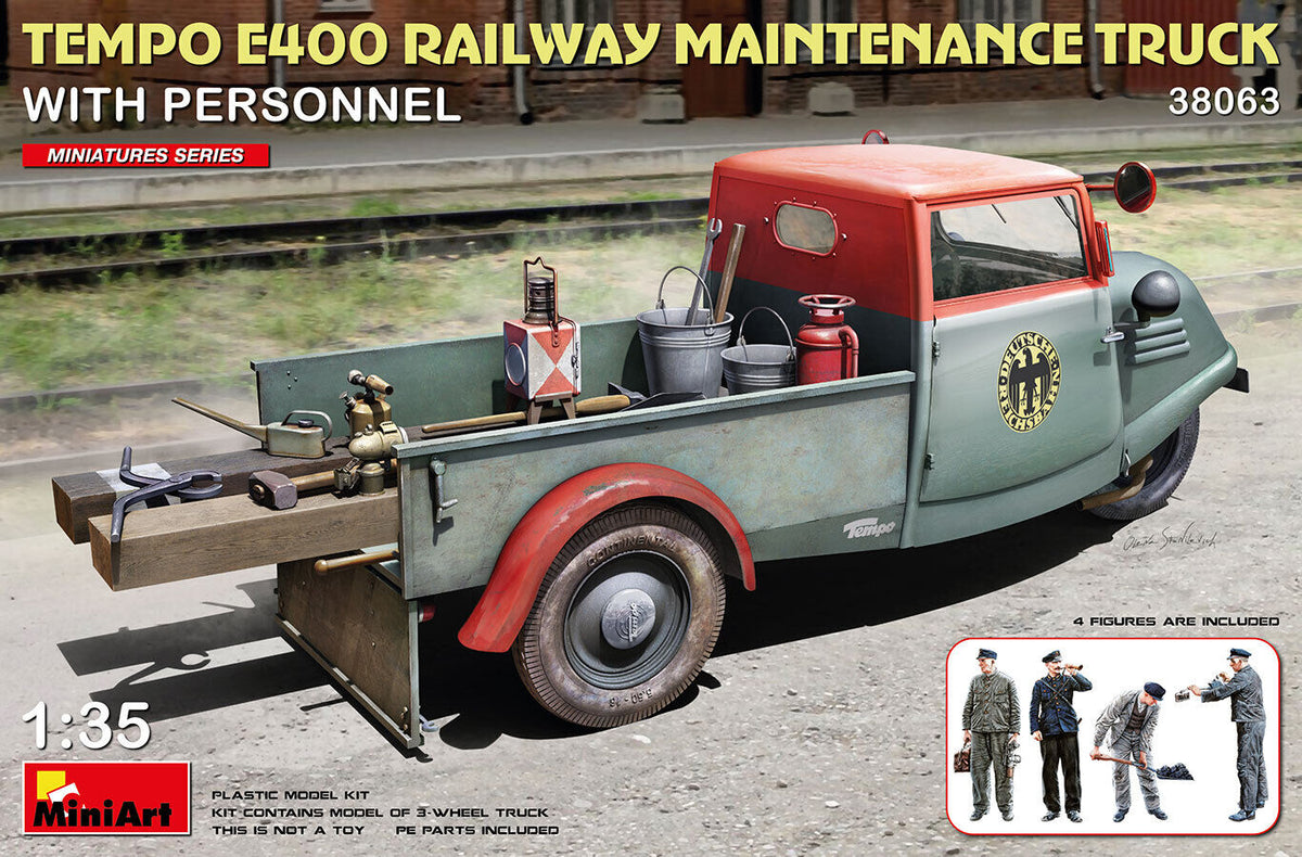 MiniArt 1/35 Tempo E400 Railway Maintenance Truck with Personnel Plastic Model Kit MA38063