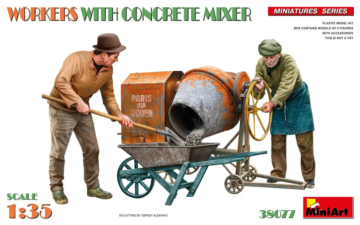 MiniArt 1/35 WORKERS WITH CONCRETE MIXER Plastic Model Kit MA38077