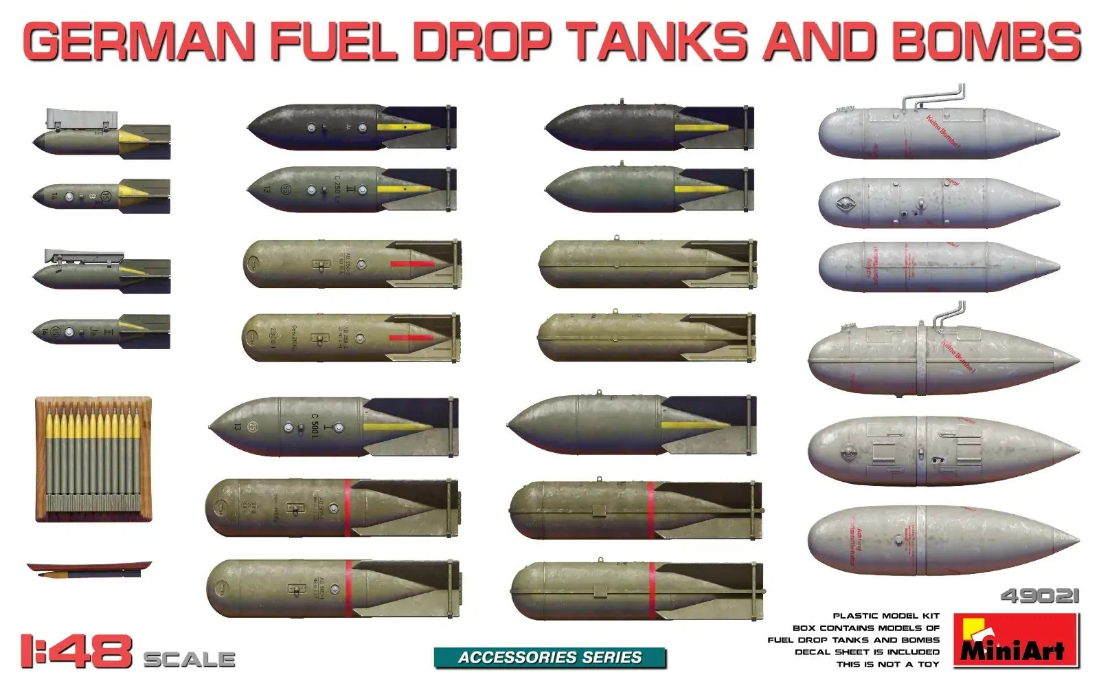 MiniArt 1/48 German Fuel Drop Tanks and Bombs Plastic Model Kit