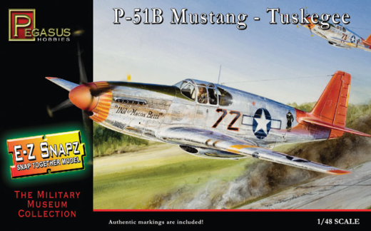 Pegasus 1/48 P-51B Mustang Tuskegee, snap kit PEG-8404