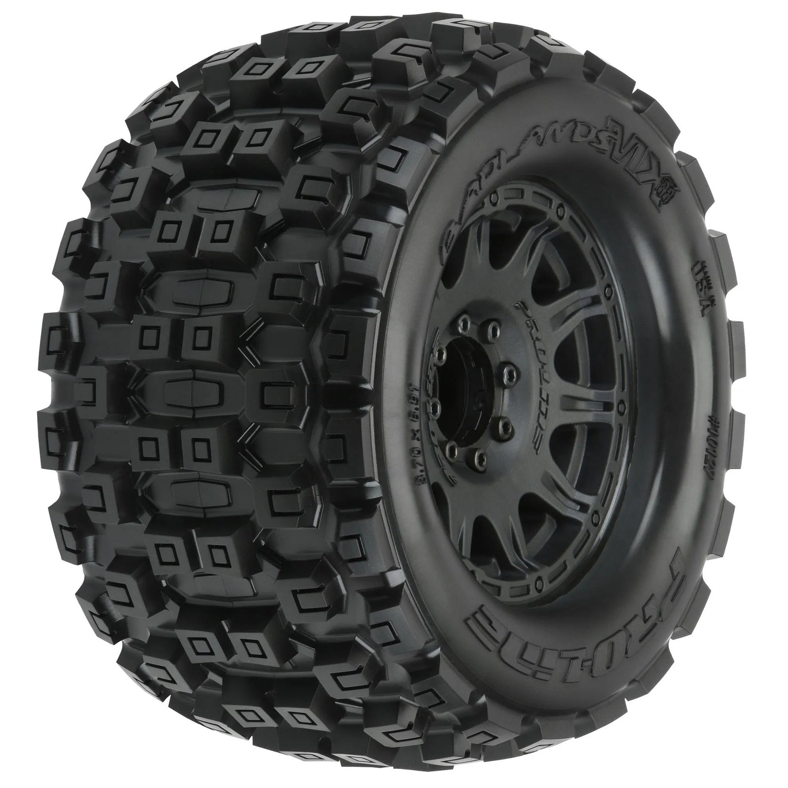 PRO1012710 Proline Badlands MX38 3.8in Tyres Mounted on Raid 8x32 17mm MT Wheels, F/R, PR10127-10 Proline