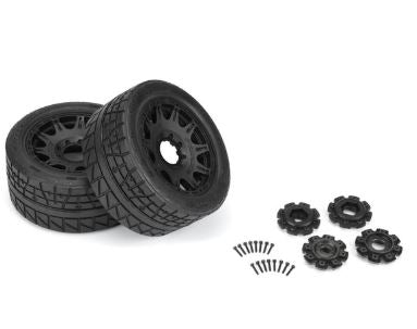 Proline Menace HP 5.7in Street Belted Tyres Mounted on Raid Black Wheels, 2pcs suit Kraton 8S, X-MAXX PRO1020511