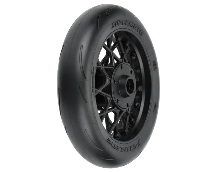 PRO1022210 Proline 1/4 Supermoto Mounted Front Tyre with Black Wheel, ProMoto-MX Proline