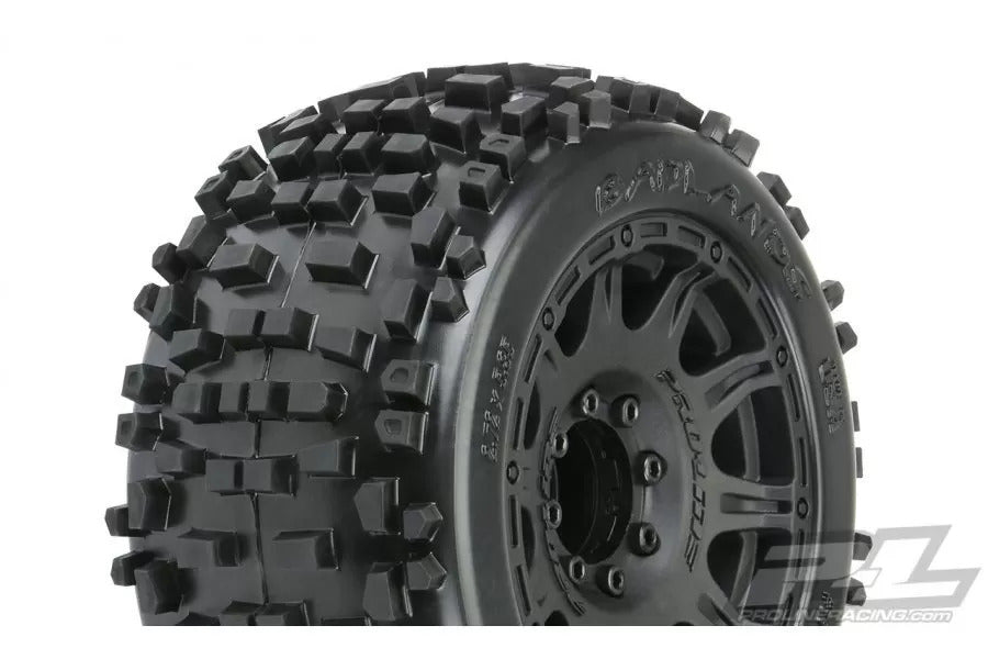 PRO117810 Proline Badlands 3.8in Tyres Mounted on Raid 8x32 17mm MT Wheels, F/R, PR1178-10 Proline