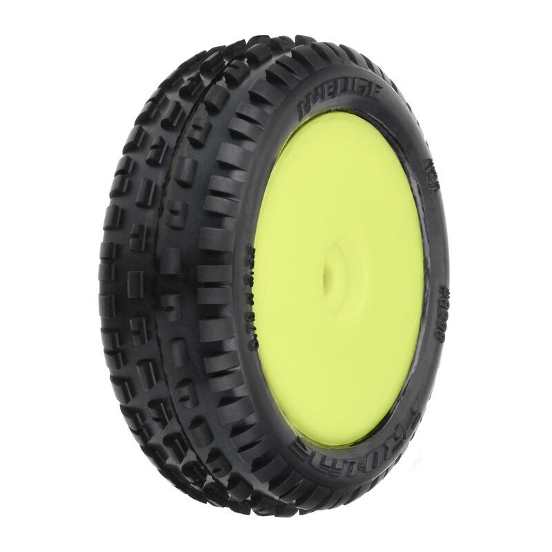 PRO829812 Proline Wedge Carpet Tyres Mounted on Yellow Wheels, Mini-B Front, PR8298-12 Proline