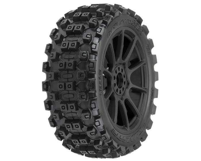 PRO906721 Proline Badlands MX M2 1/8 Tyres Mounted on Mach 10 Black Wheels, F/R, PR9067-21 Proline