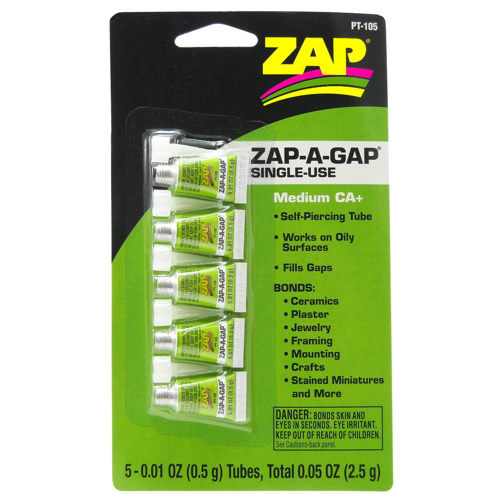 Zap-A-Gap CA+ Single Use Medium Cyanoacrylate (Green) 5 x 1/2g PT105