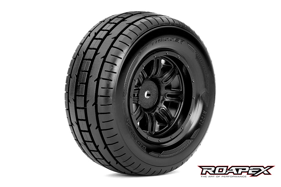 R1001-B TRIGGER 1/10 SC TIRE BLACK WHEEL WITH 12MM HEX MOUNTED Roapex