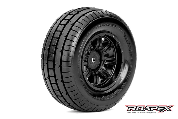 R1001-B TRIGGER 1/10 SC TIRE BLACK WHEEL WITH 12MM HEX MOUNTED