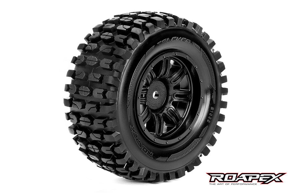 R1002-B TRACKER 1/10 SC TIRE BLACK WHEEL WITH 12MM HEX MOUNTED Roapex