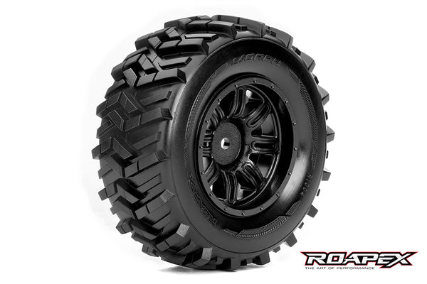 R1004-B MORPH 1/10 SC TIRE BLACK WHEEL WITH 12MM HEX MOUNTED