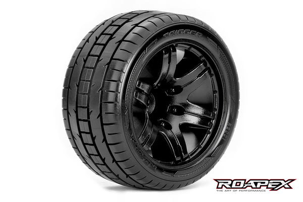 R2001-B2 TRIGGER 1/10 STADIUM TRUCK TIRE BLACK WHEEL WITH 1/2 OFFSET 12MM HEX MOUNTED