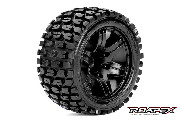 R2002-B2 TRACKER 1/10 STADIUM TRUCK TIRE BLACK WHEEL WITH 1/2 OFFSET 12MM HEX MOUNTED