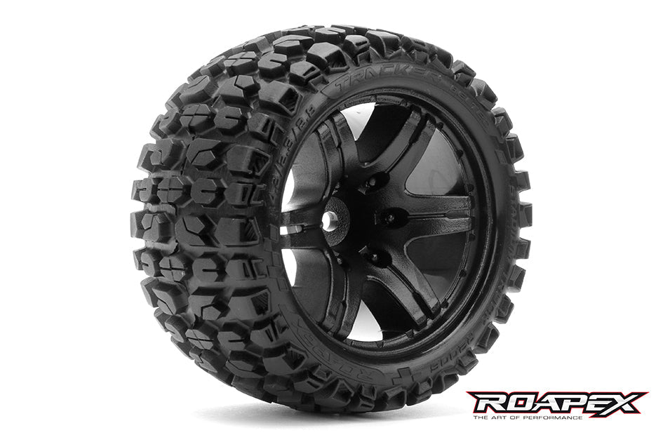 R2006-B0 TRACKER BELTED 1/10 STADIUM TRUCK TIRE BLACK WHEEL 0 OFFSET 12mm HEX MOUNTED Roapex