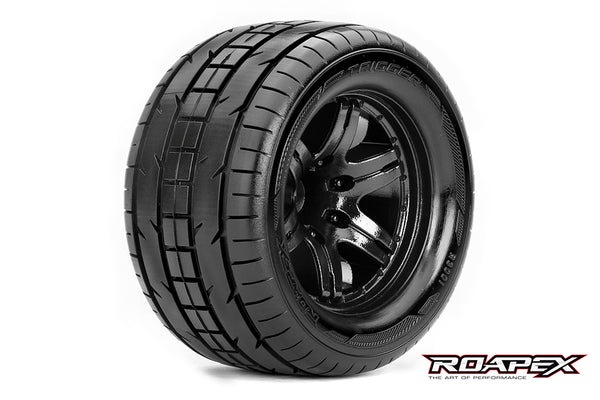 R3001-B2 TRIGGER 1/10 MONSTER TRUCK TIRE BLACK WHEEL WITH 1/2 OFFSET 12MM HEX MOUNTED