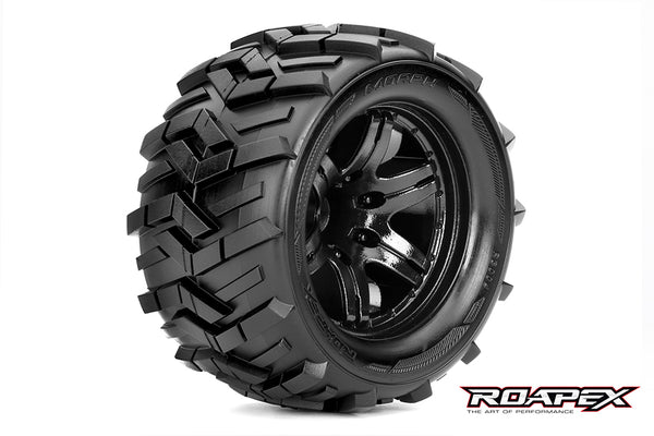 R3004-B2 MORPH 1/10 MONSTER TRUCK TIRE BLACK WHEEL WITH 1/2 OFFSET 12MM HEX MOUNTED