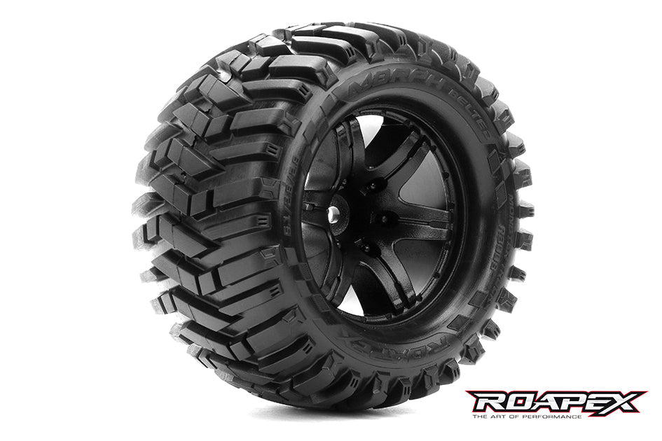 R3008-B0 MORPH BELTED 1/10 MONSTER TRUCK TIRE BLACK WHEEL 0 OFFSET 12mm HEX MOUNTED Roapex