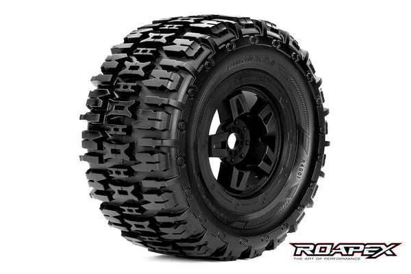 R4001-B RENEGADE 1/8 MONSTER TRUCK TIRE BLACK WHEEL WITH 17MM HEX MOUNTED
