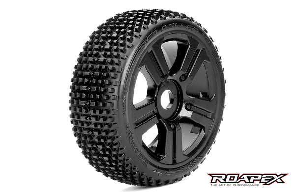 R5003-B ROLLER 1/8 BUGGY TIRE BLACK WHEEL WITH 17MM HEX MOUNTED