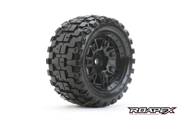 R7003-K RHYTHM BELTED ARRMA KRATON 8S MT TRUCK TIRE BLACK WHEEL WITH 24MM HEX MOUNTED
