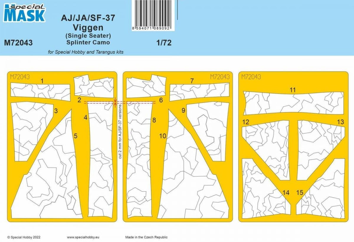 Special Hobby 1/72 AJ/JA/SF-37 Viggen (Single Seater) Splinter Camo MASK SH-M72043