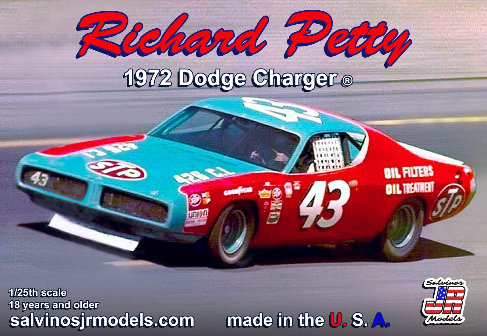 SJR-41297 Salvinos J R 1/25 Richard Petty 1972 Dodge Charger "Talladega" Plastic Model Kit Salvinos J R Models