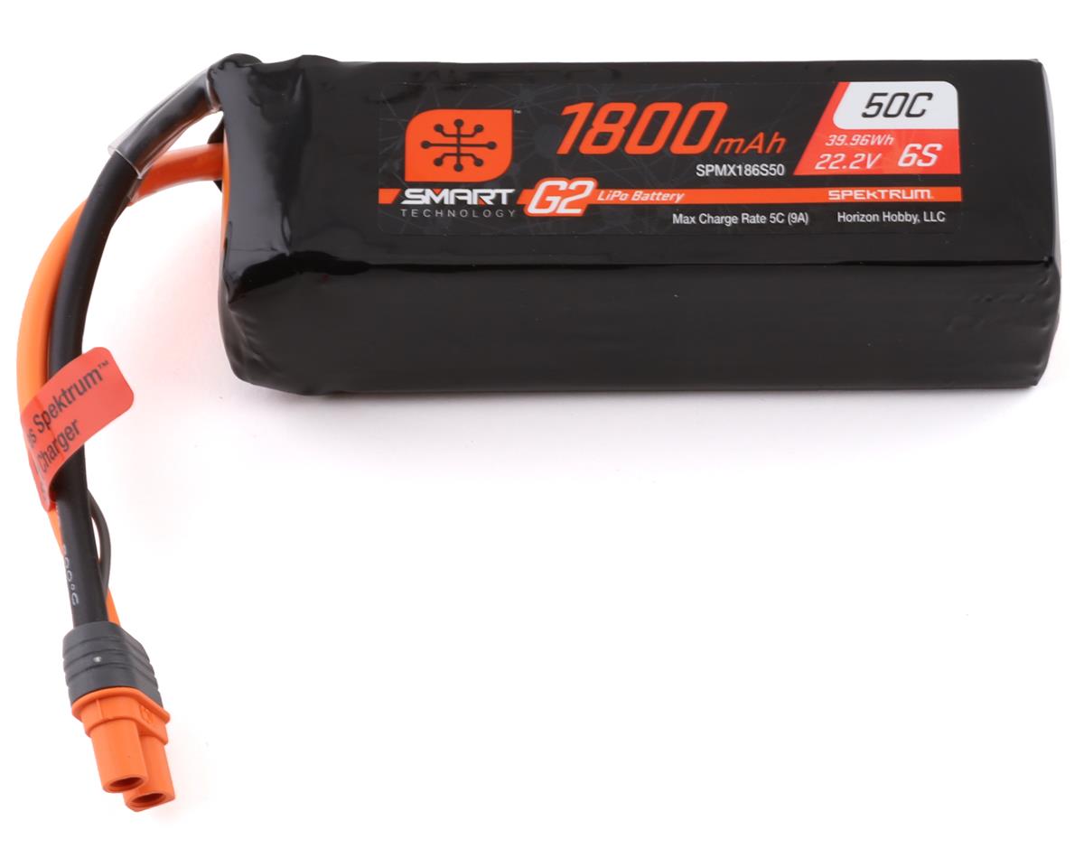 SPMX186S50 Spektrum 1800mAh 6S 22.2V 50c Smart G2 LiPo Battery with IC3 Connector Spektrum
