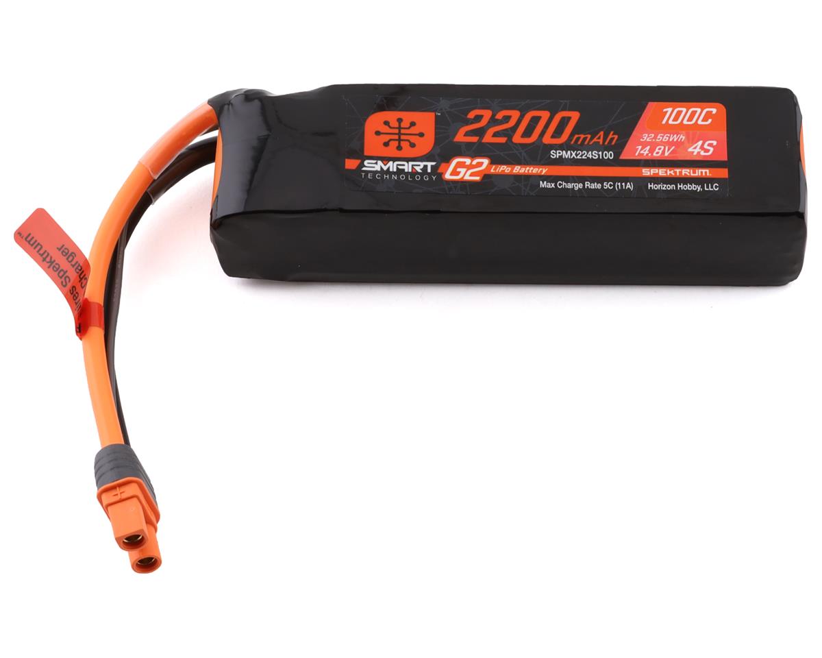 SPMX224S100 Spektrum 2200mAh 4S 14.8V 100C Smart G2 LiPo Battery with IC3 Connector Spektrum