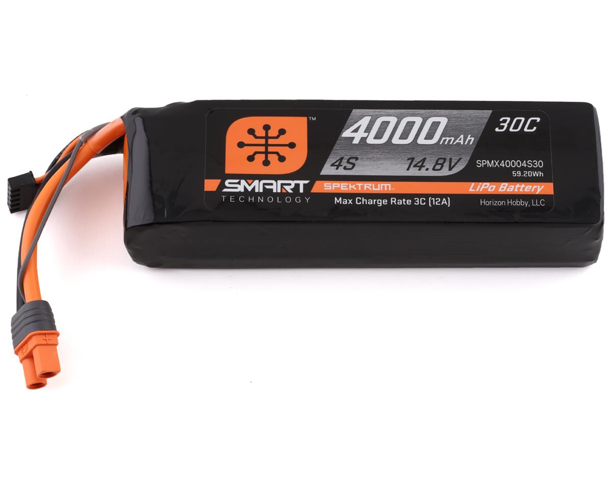 SPMX40004S30 Spektrum 4000mAh 4S 14.8V 30C Smart LiPo Battery with IC3 Connector Spektrum