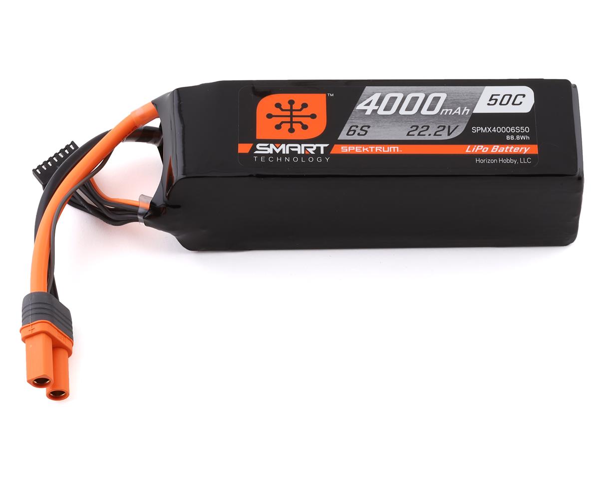 SPMX40006S50 Spektrum 4000mah 6S 22.2v 50C Smart LiPo Battery with IC5 Connector Spektrum