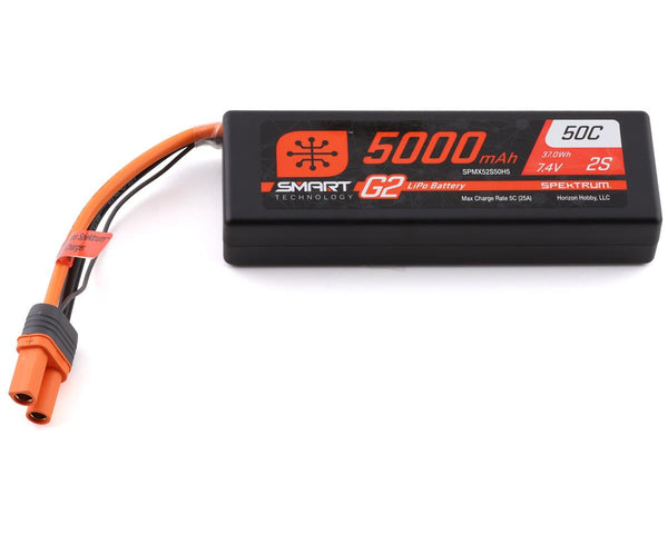 Spektrum 5000mAh 2S 7.4V 50c Smart G2 Hard Case LiPo Battery with IC5 Connector
