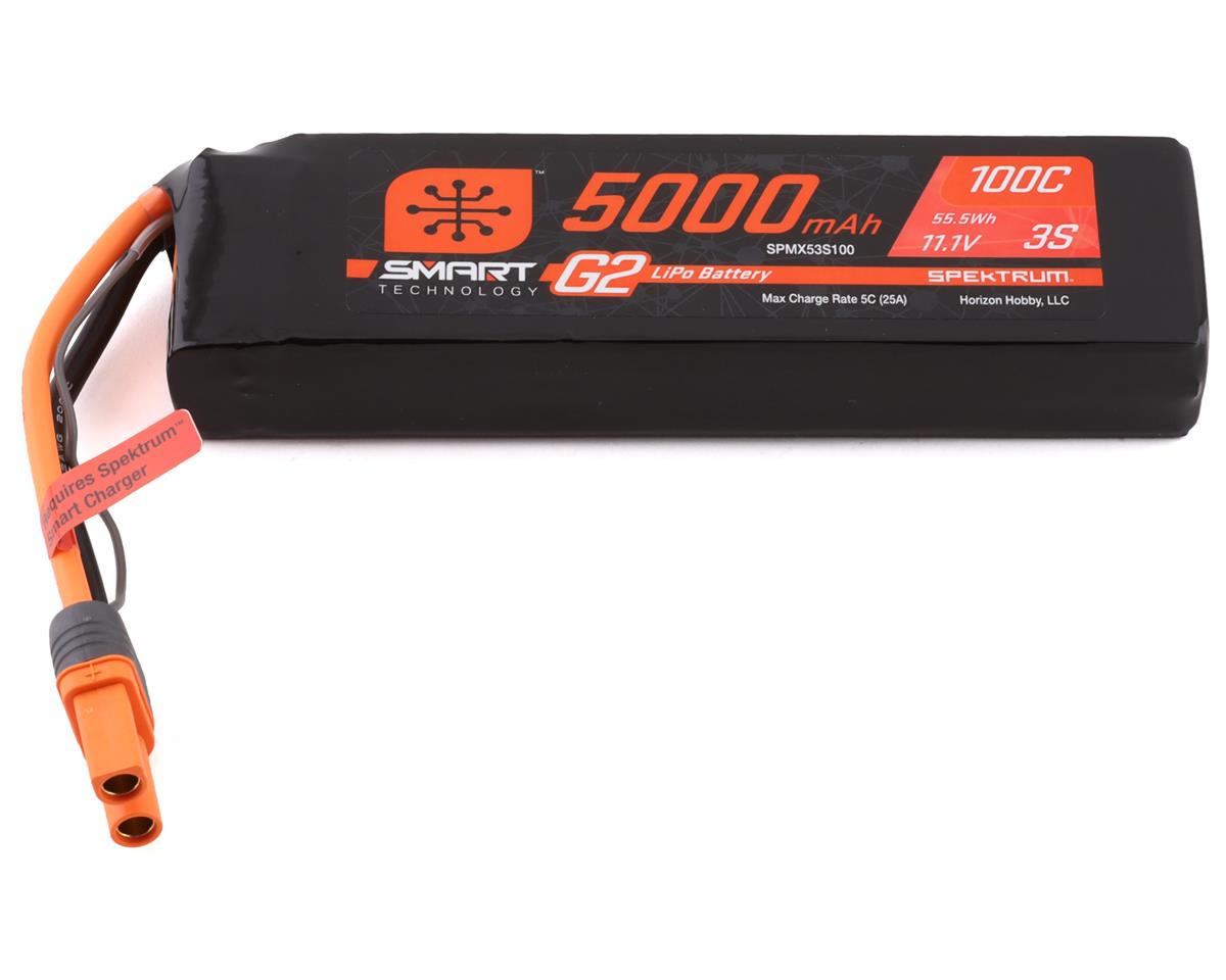 SPMX53S100 Spektrum 5000mAh 3S 11.1V 100C Smart G2 LiPo Battery with IC5 Connector Spektrum