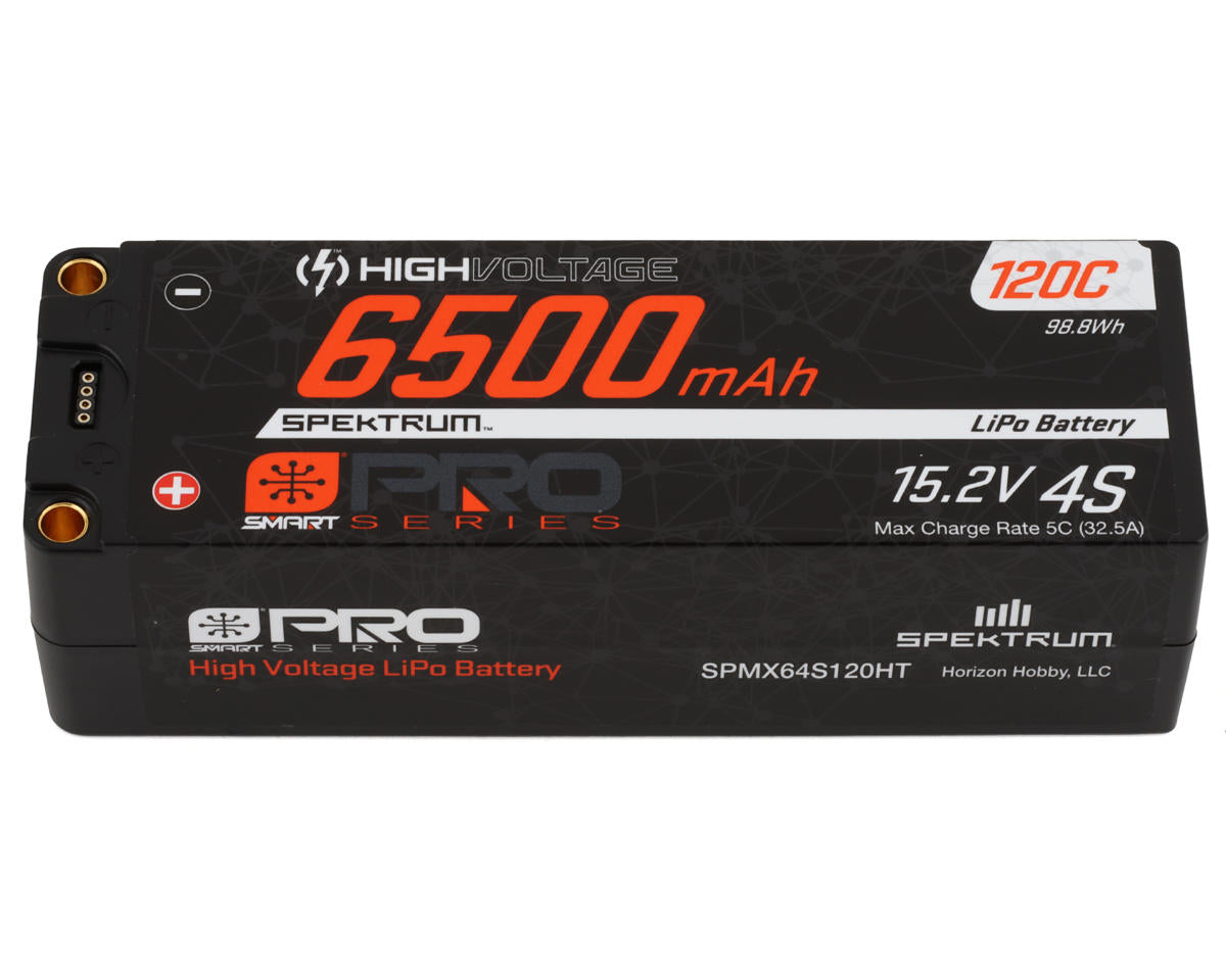 SPMX64S120HT Spektrum 6500mAh 4S 15.2V 120c Smart Pro Race HV LiPo Battery with 5mm Bullet Connectors Spektrum