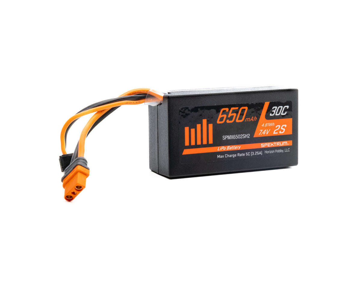 SPMX6502SH2 Spektrum 650mAh 2S 7.4V 30C Mini LiPo with IC2 Connector Spektrum
