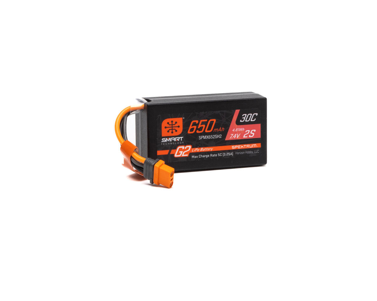 SPMX652SH2 Spektrum 650mAh 2S 7.4V Smart G2 30C LiPo Battery with IC2 Connector Spektrum