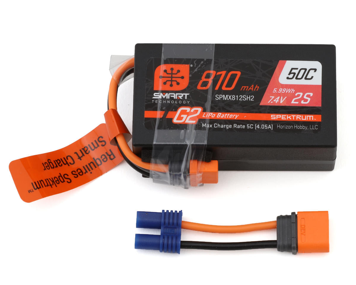 SPMX812SH2 Spektrum 810mAh 2S 7.4V Smart G2 50C LiPo Battery with IC2 Connector Spektrum