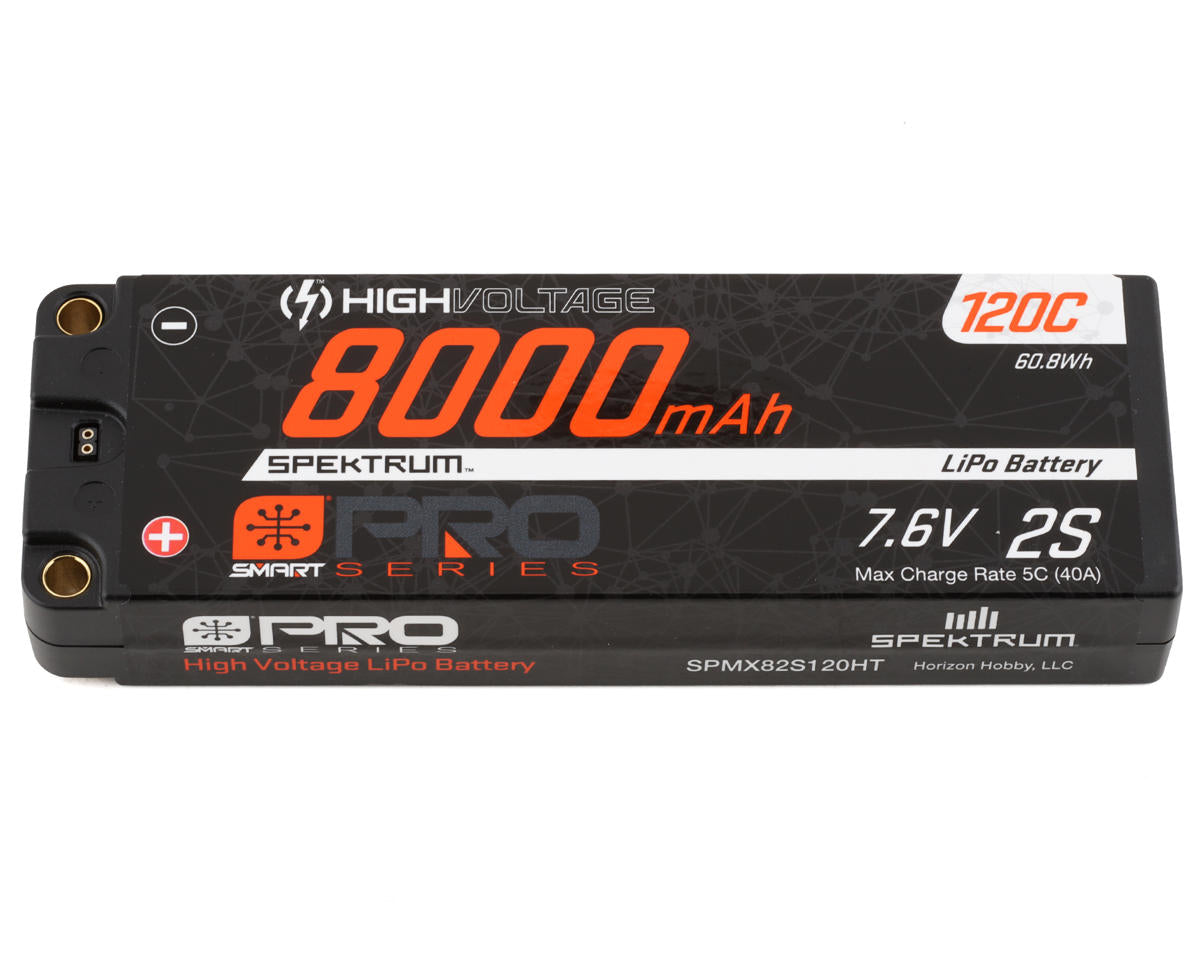 SPMX82S120HT Spektrum 8000mAh 2S 7.6V 120c Smart Pro Race HV LiPo with 5mm Bullets Spektrum