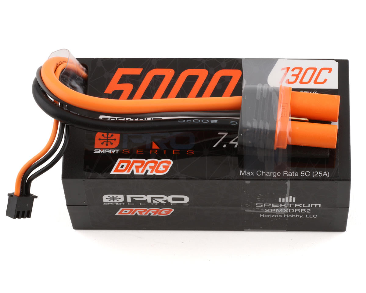 SPMXDRB2 Spektrum 5000mAh 2S2P 7.4V 130C Smart Pro Drag LiPo Battery with IC5 Connector Spektrum