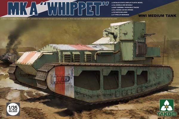 TK2025 Takom 1/35 WWI Medium Tank Mk A Whippet Tank Plastic Model Kit Takom