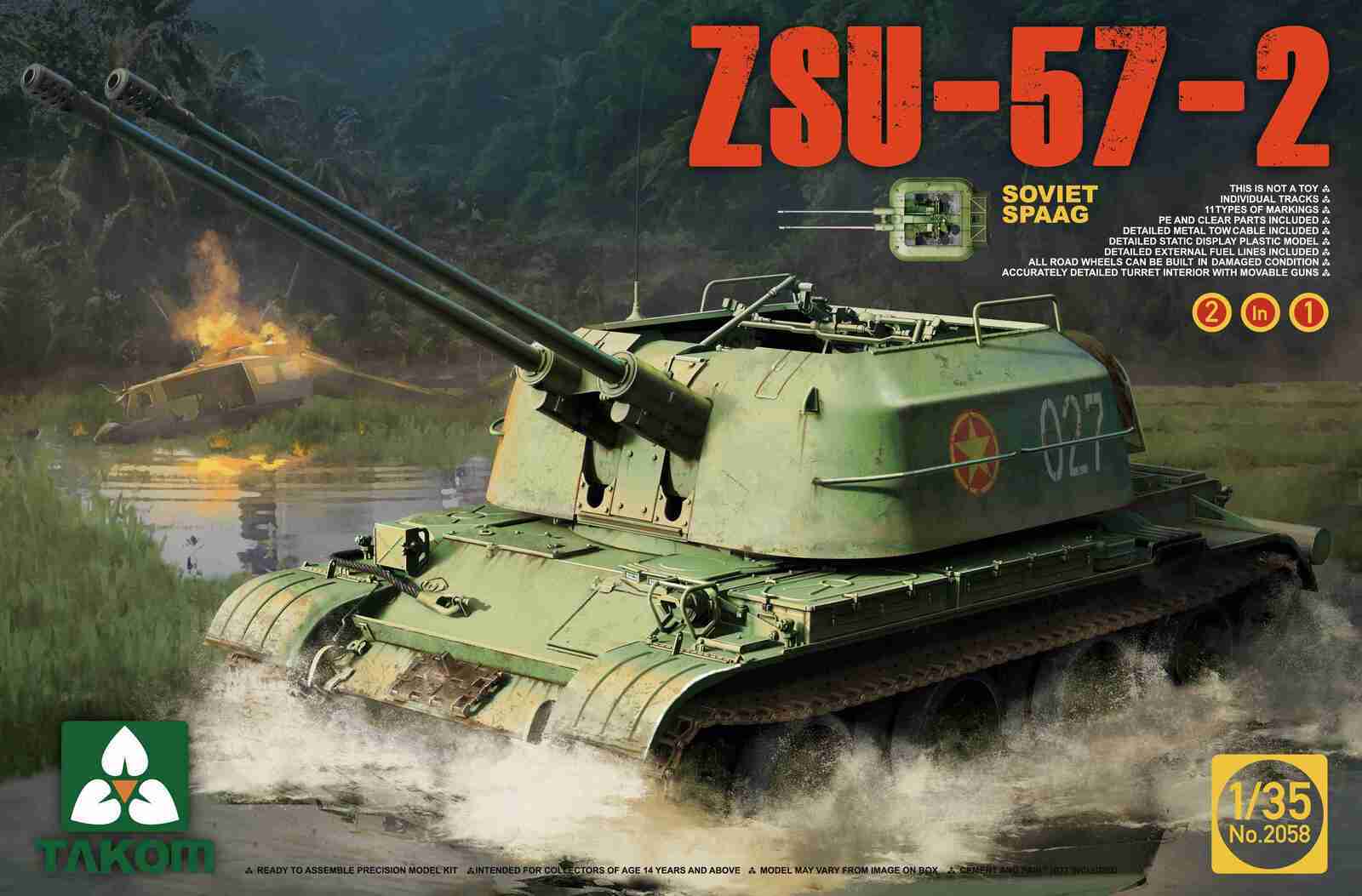 TK2058 Takom 1/35 Soviet SPAAG ZSU-57-2 2 in 1 Plastic Model Kit Takom