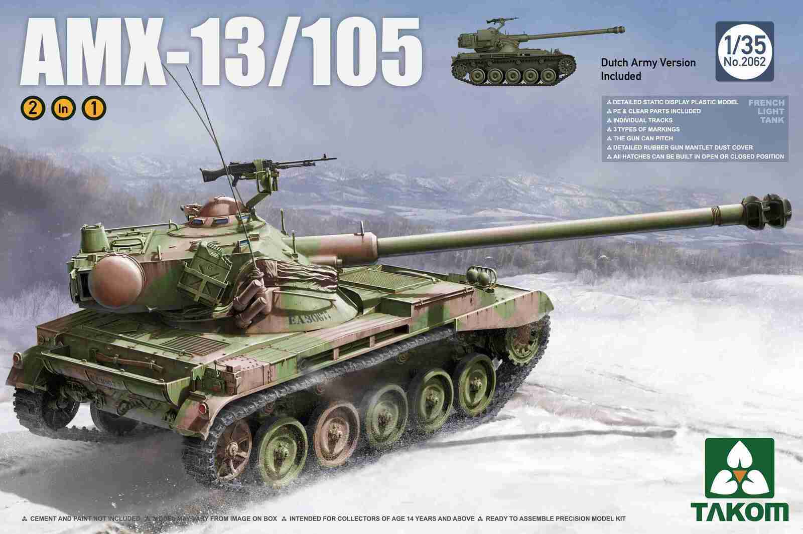 TK2062 Takom 1/35 French Light Tank AMX-13/105 2 in 1 Plastic Model Kit Takom