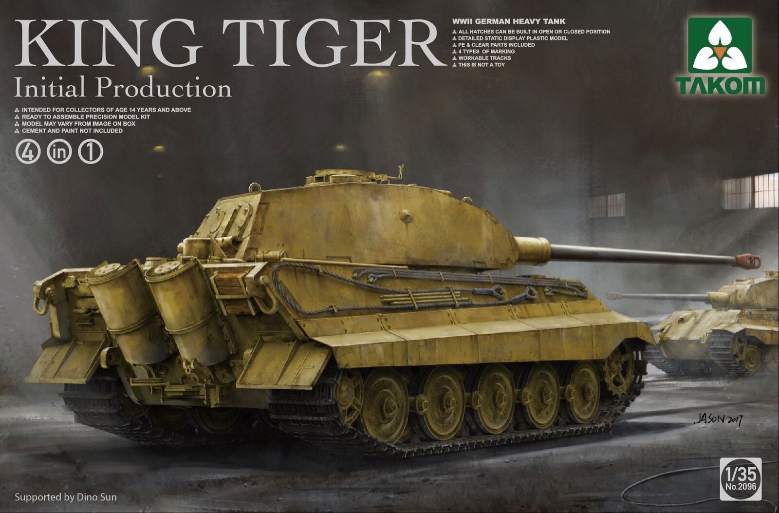 TK2096 Takom 1/35 WWII German Heavy Tank King Tiger Initial Production 4 in 1 Plastic Model Kit Takom